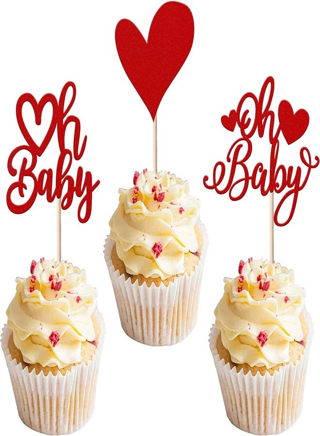 Incrizma 12 Pcs Pack Valentine's day Cupcake Toppers Glitter Oh Baby Sweet Heart Love Cupcake Picks for Valentine's Day Baby Shower Kids Birthday Theme Party Cake Decorations Supplies Red - Image 1